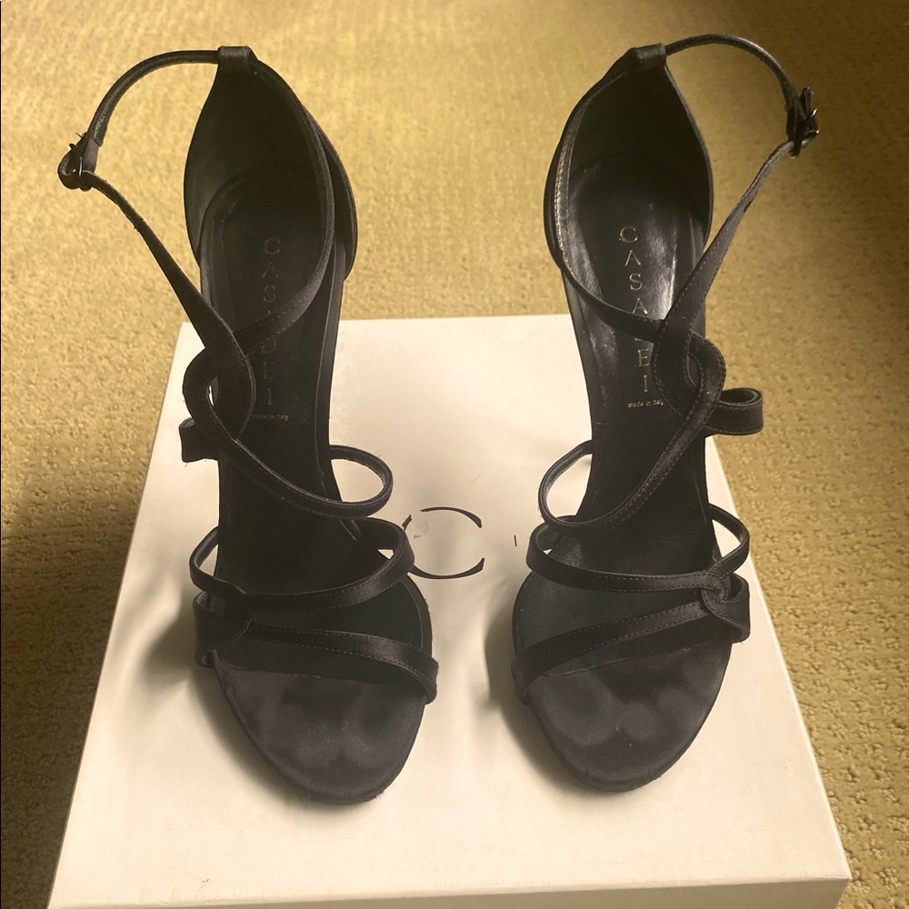 Casadei black satin heels